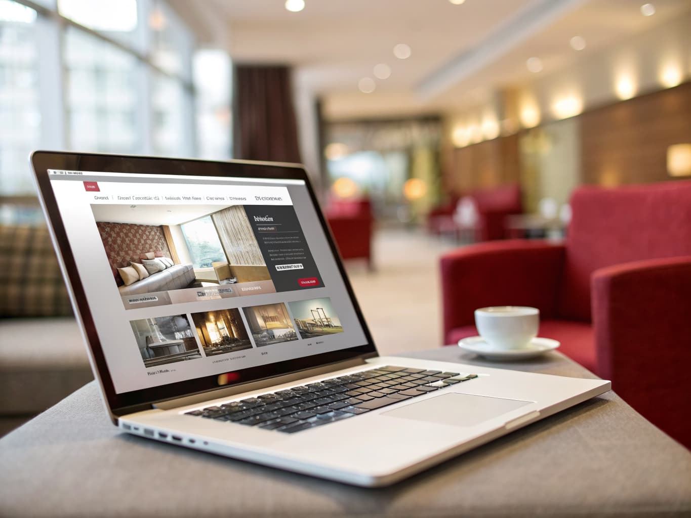 Laptop showing an AI-powered hotel website with room gallery